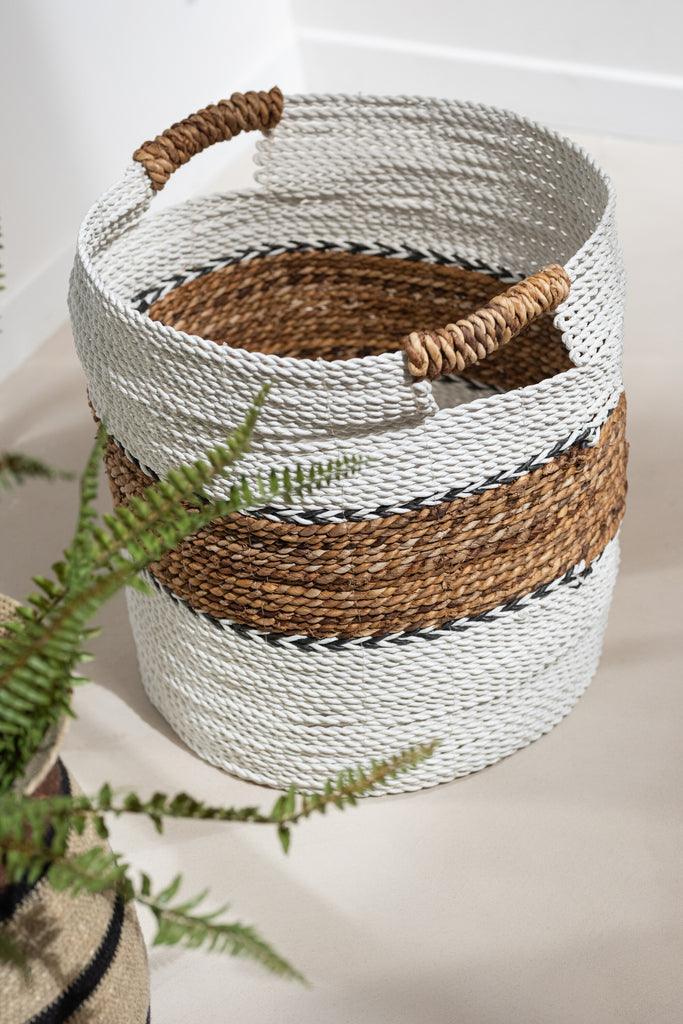 Manden Laura Raffia Wit/Naturel Set van 3 - Mand - J-Line - livinglovely.nl