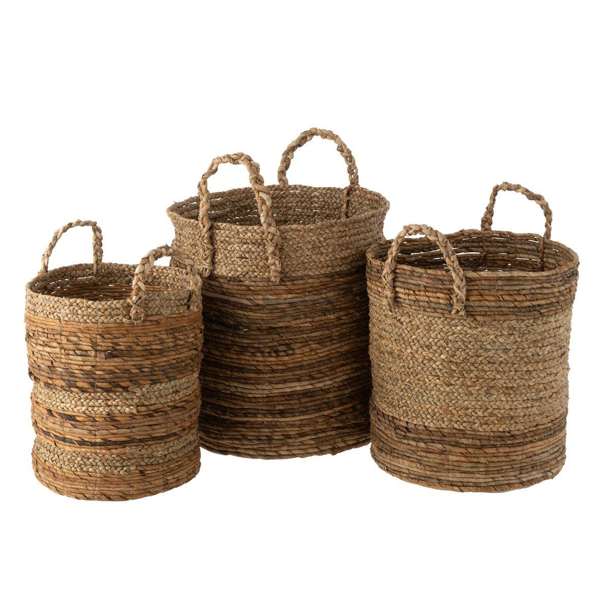 Manden Lucie Raffia Naturel Set van 3 - Mand - J-Line - livinglovely.nl
