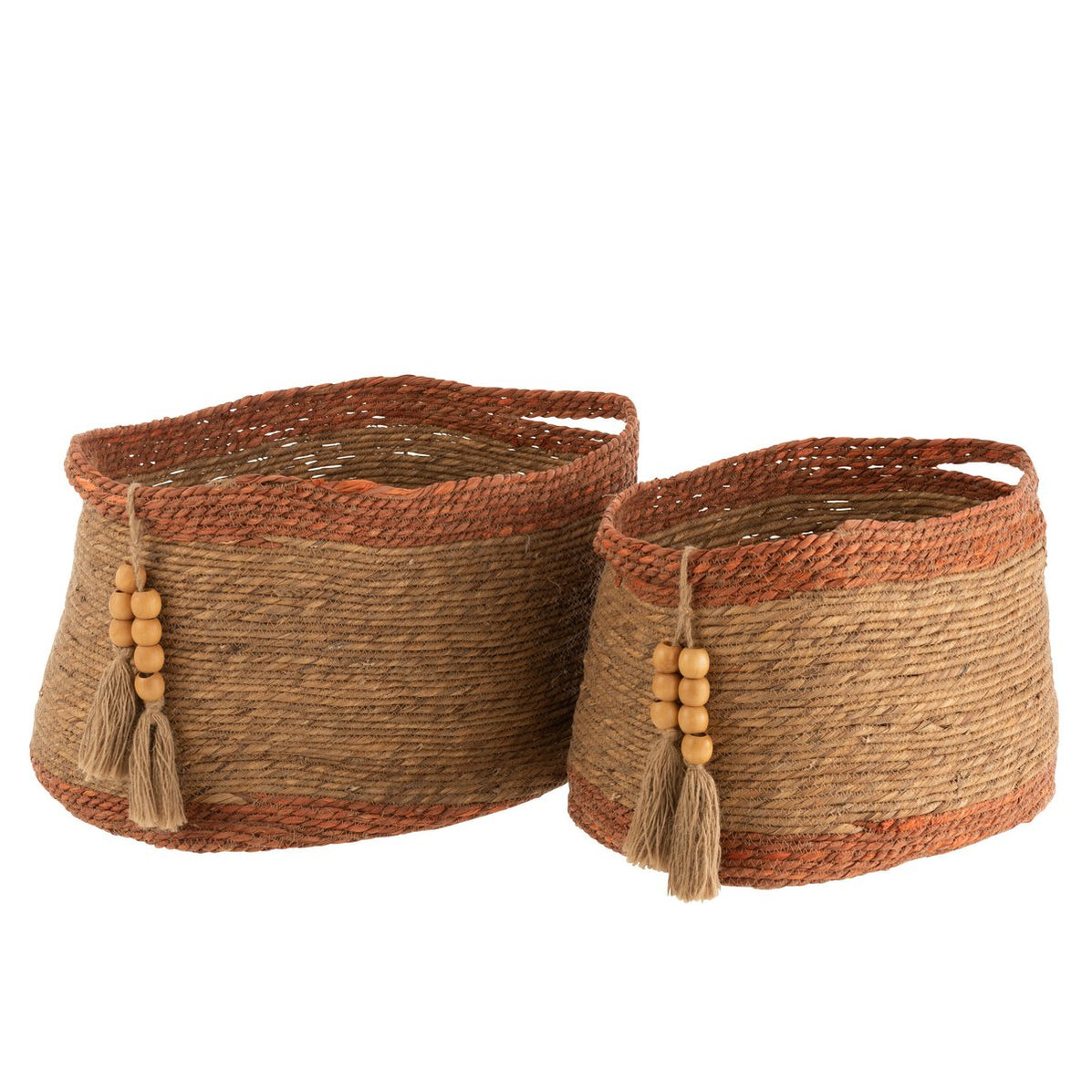 Manden Ovaal Parel Naturel/Bruin Set van 2 - Mand - J-Line - livinglovely.nl