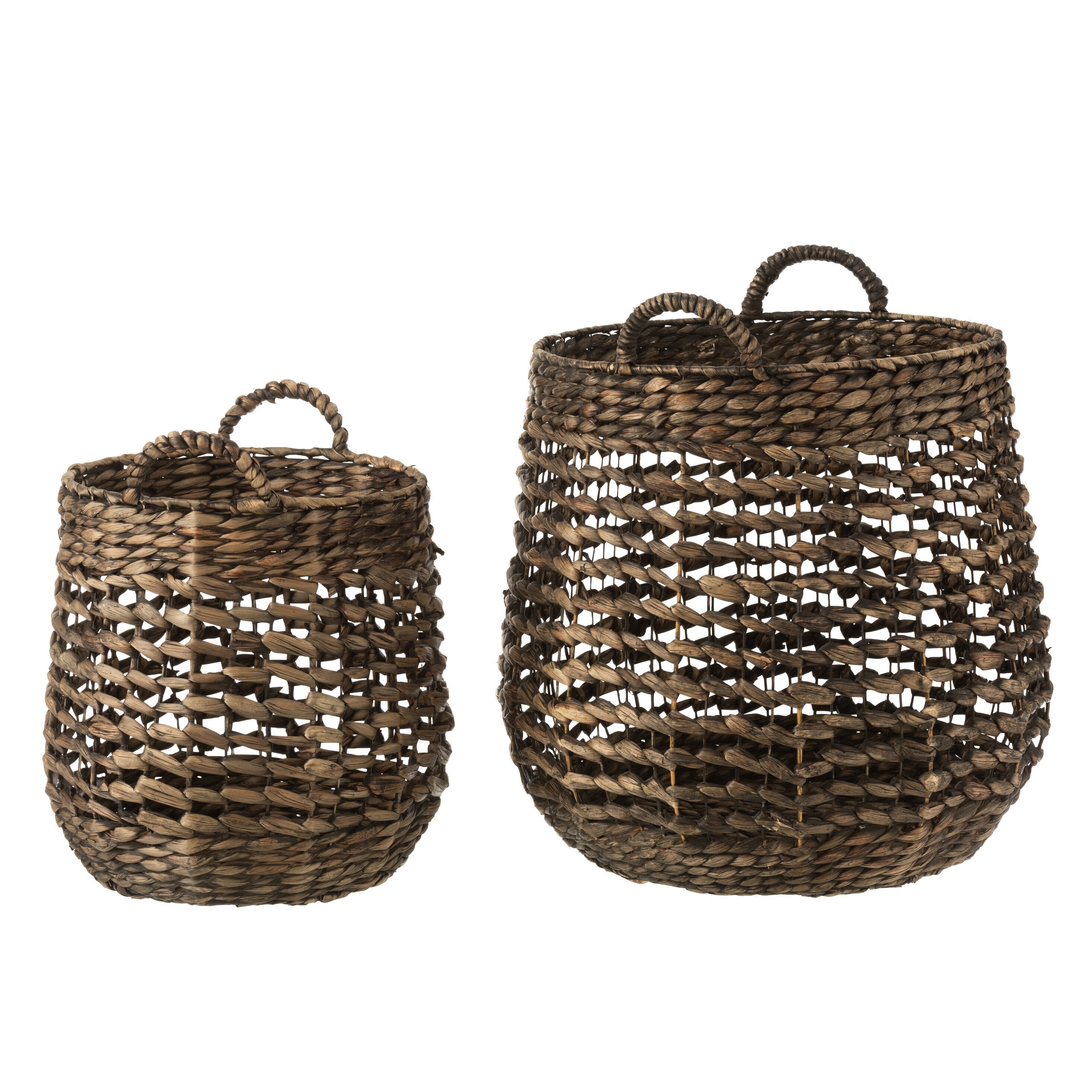 Manden Waterhyacinth Donker Bruin Set van 2 - Mand - J-Line - livinglovely.nl