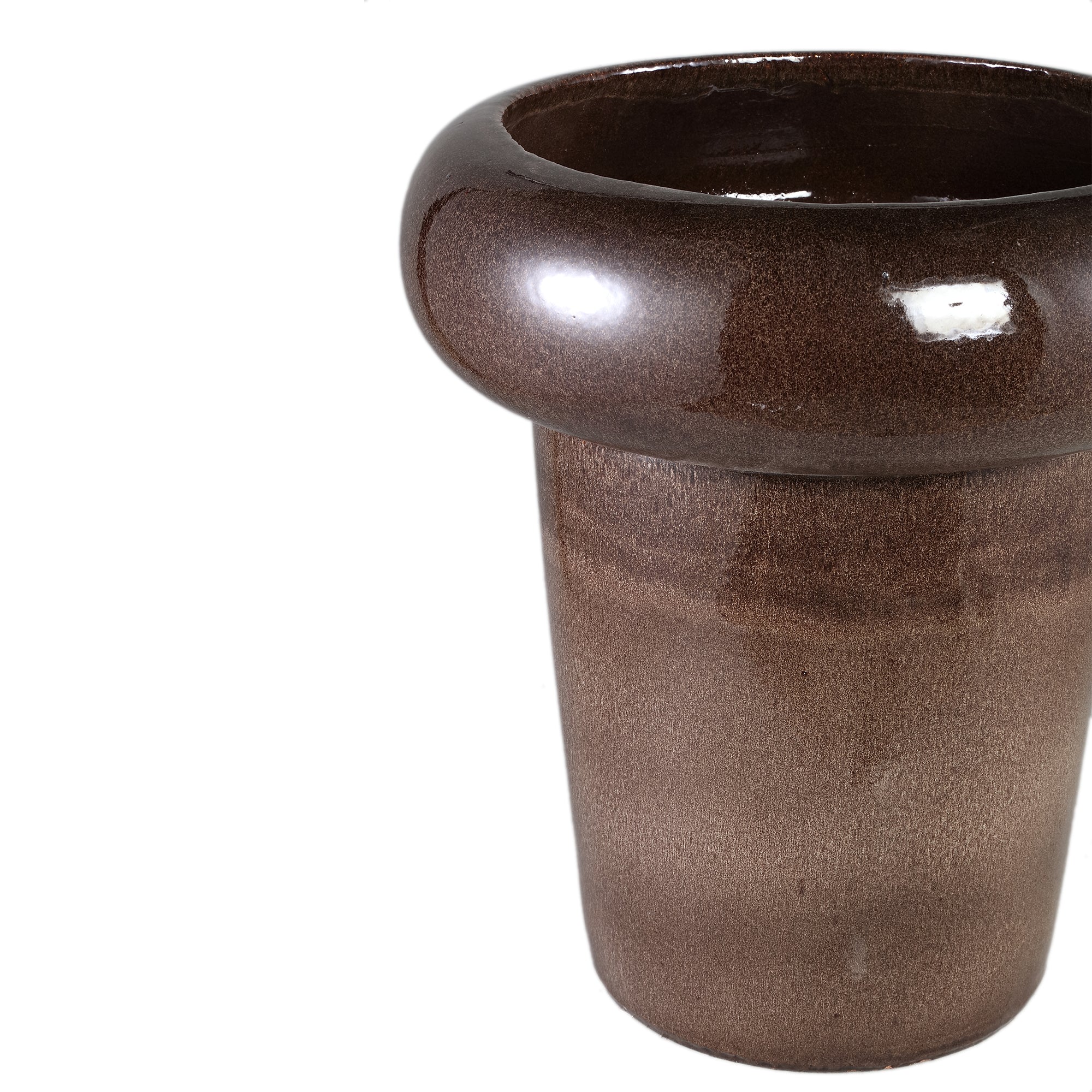 Megga Brown Big Glazed Ceramic Pot Thick Border set van 2 PTMD - Pot - PTMD - livinglovely.nl