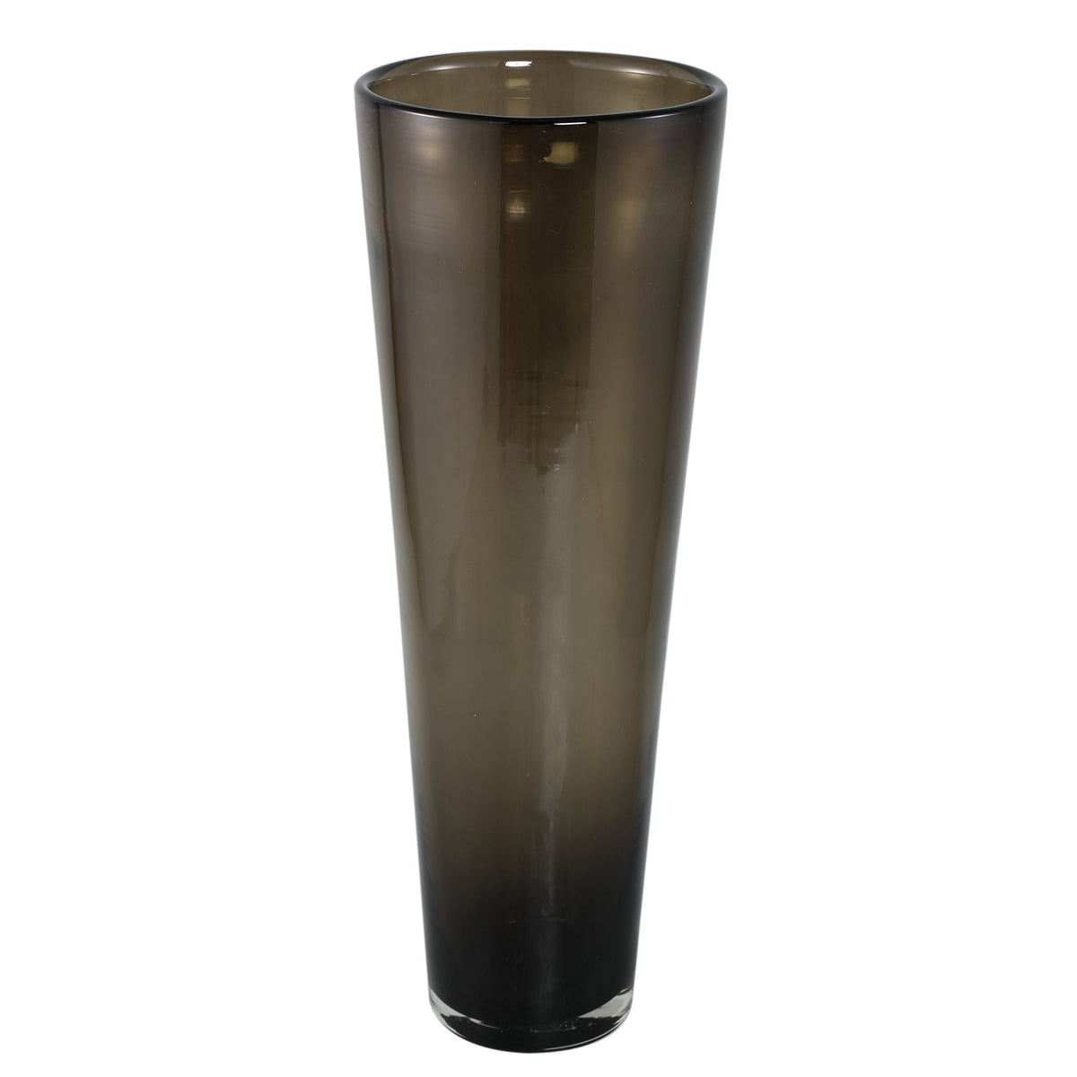 Mehran vaas van PTMD, hoge taps toelopende vaas van bruin glas