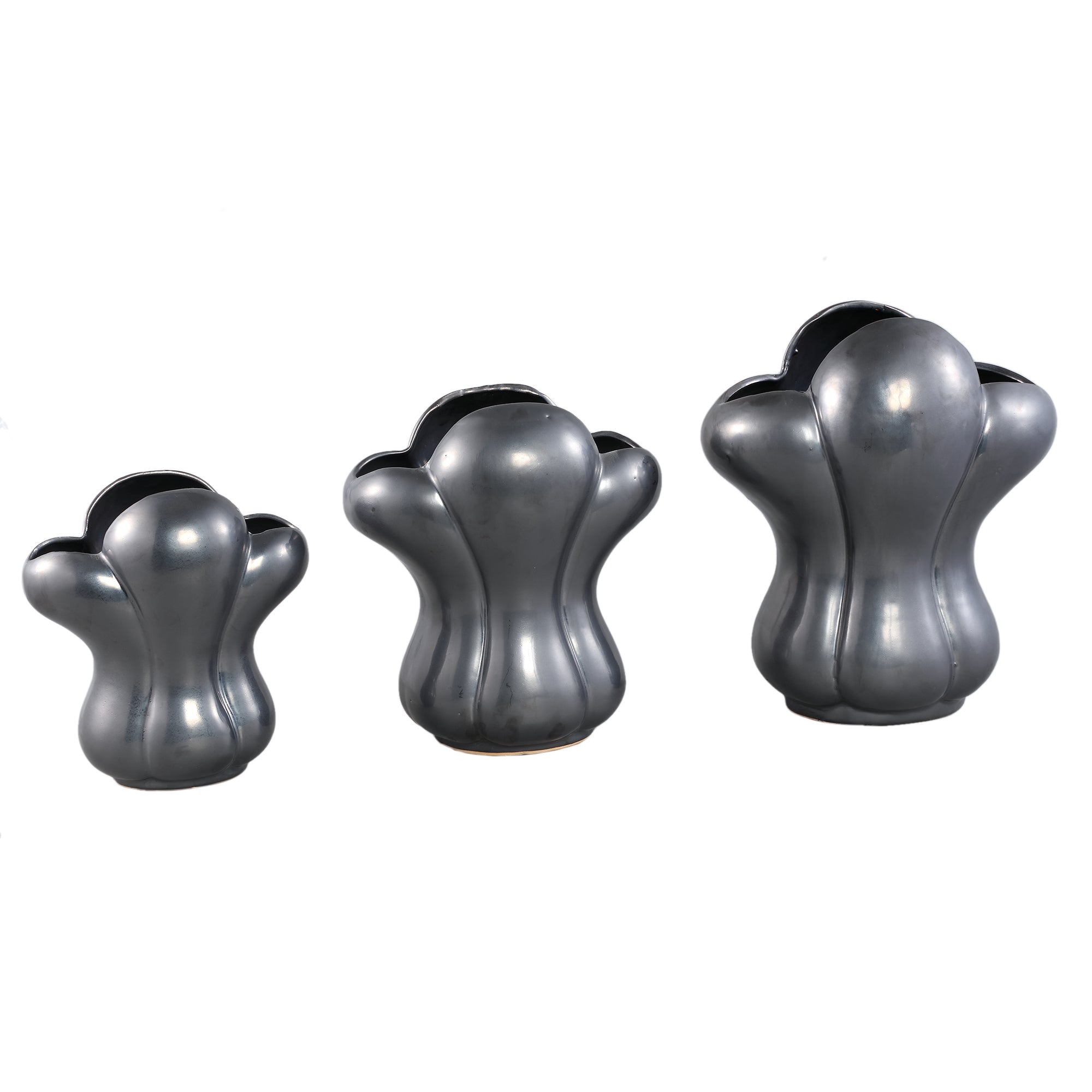 Mellie Black France Lily Flower Ceramic Vase M 26x18x29cm PTMD - Vaas - PTMD - livinglovely.nl