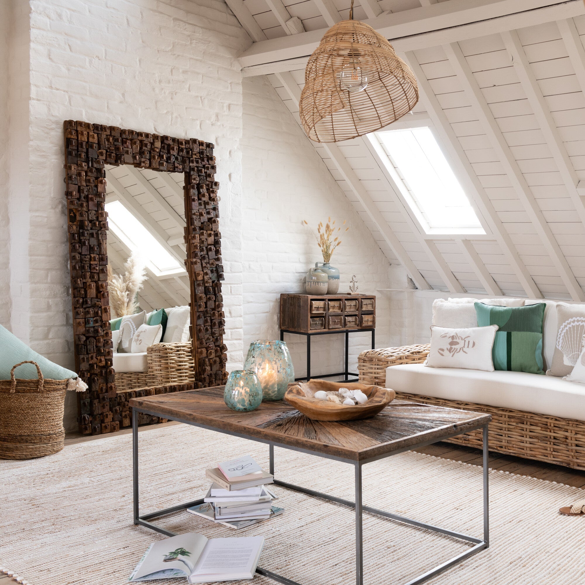 MIRROR SYMA RECYLCED WOOD/MIRROR NATURAL LARGE - - J-Line - livinglovely.nl