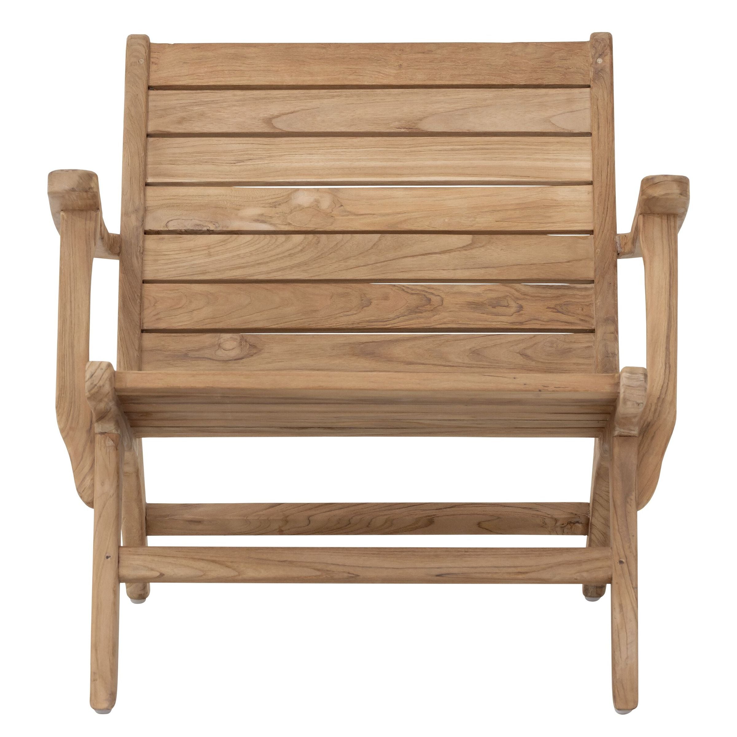 Fauteuil Laila van MUST Living, loungestoel van rustiek teakhout met brede armleuningen