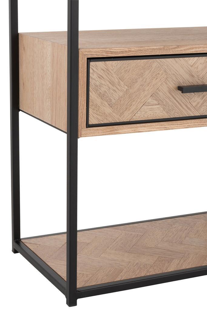 Nachtkastje Zigzag 1 Lade Hout/Metaal Naturel/Zwart - Nachtkastje - J-Line - livinglovely.nl