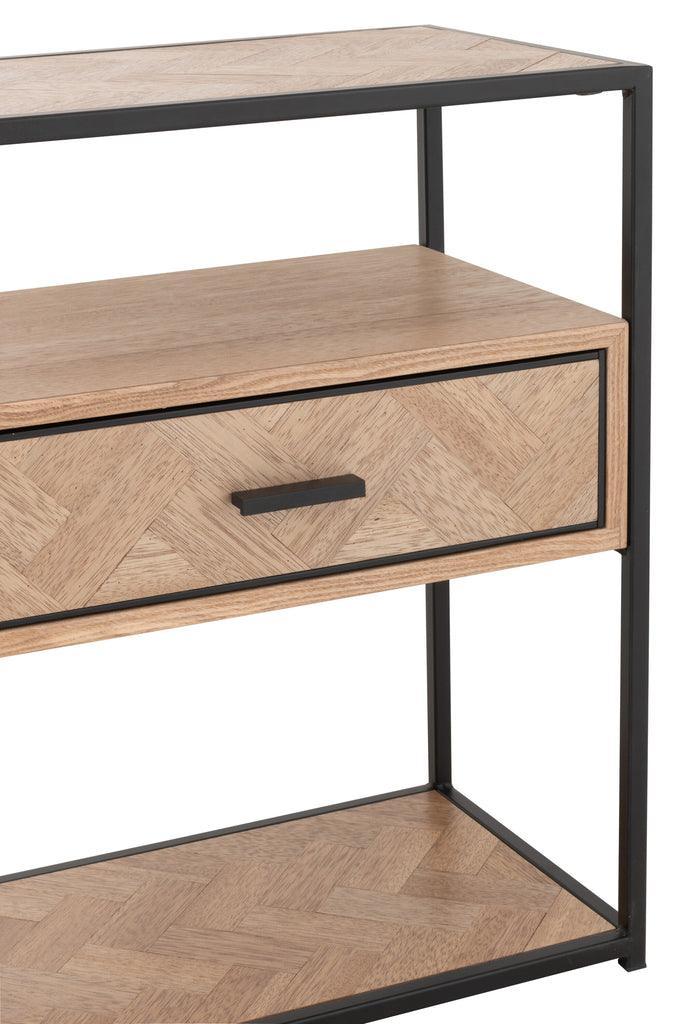 Nachtkastje Zigzag 1 Lade Hout/Metaal Naturel/Zwart - Nachtkastje - J-Line - livinglovely.nl