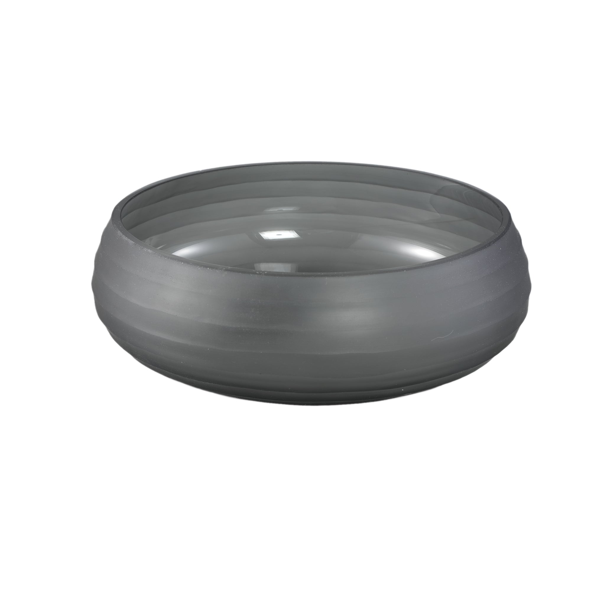 Nadah Grey Bowl Shaped Ribbed Glass Vase van PTMD op witte achtergrond
