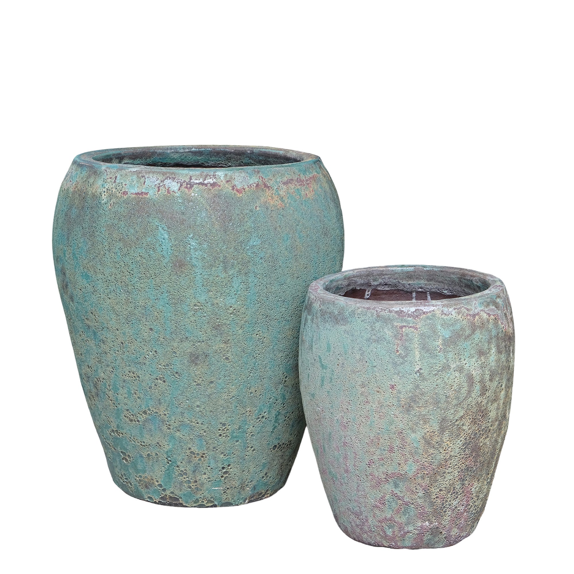 Nasser Groene Robuuste Keramische Set van 2 Potten PTMD - Pot - PTMD - livinglovely.nl