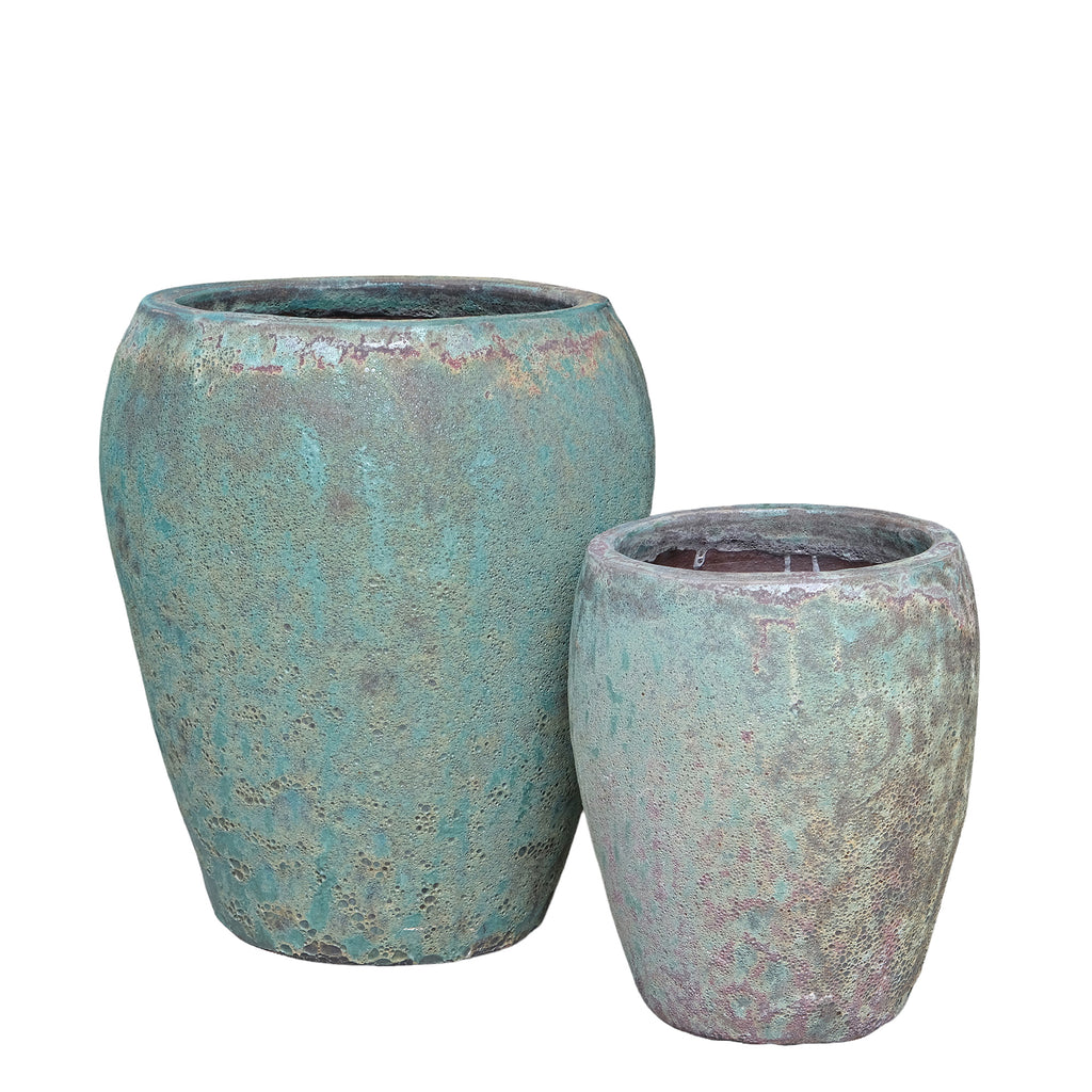 Nasser Groene Robuuste Keramische Set van 2 Potten PTMD - Pot - PTMD - livinglovely.nl