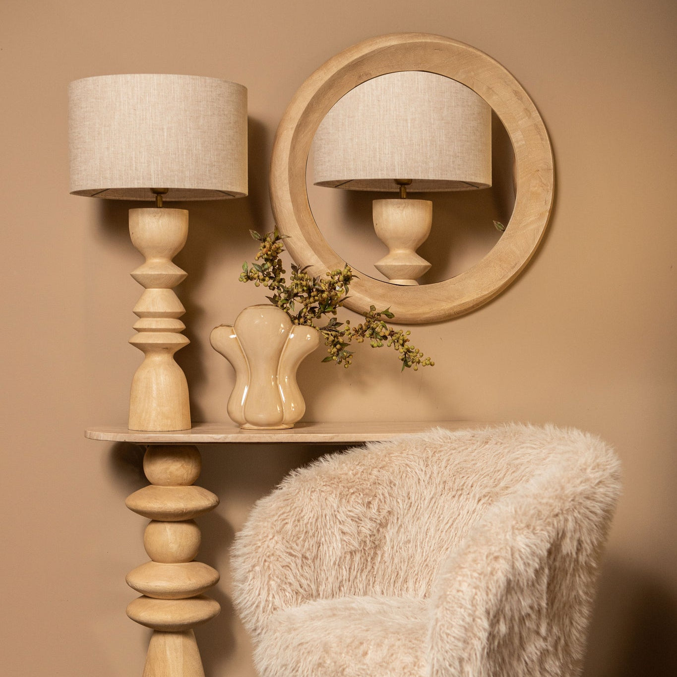 Noam Natural Mango Wood Round Mirror S Dia 70cmx5cm PTMD - Spiegel - PTMD - livinglovely.nl