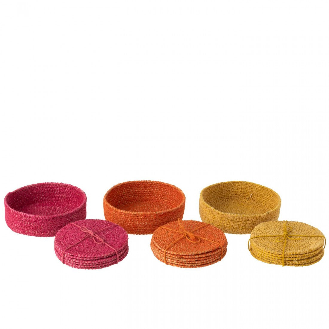 Onderlegger 6 Stuks Zeegras Roze/Orange/Geel Assortiment Of 3 - Onderzetter - J-Line - livinglovely.nl