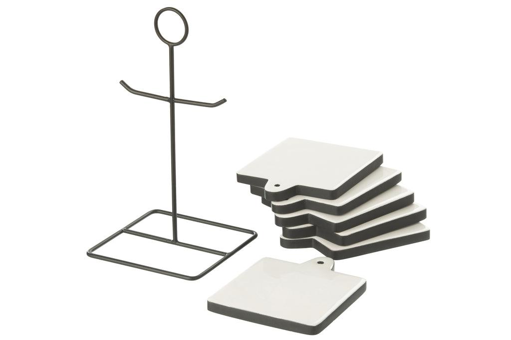 Onderzetter Vierkant Vik Hout Zwart/Wit - Onderzetter - J-Line - livinglovely.nl