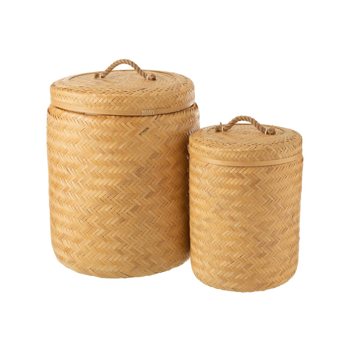 Opbermanden Rond Bamboe Naturel Set van 2 - Mand - J-Line - livinglovely.nl