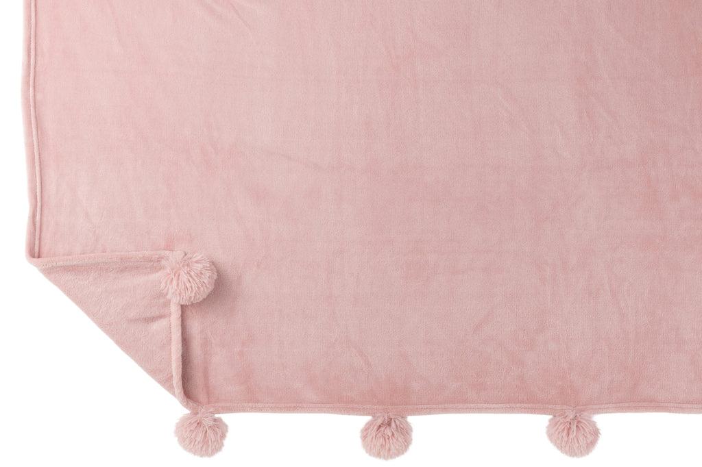 Plaid Pompom Polyester Baby Roze 170cmx130cm - Poef - J-Line - livinglovely.nl