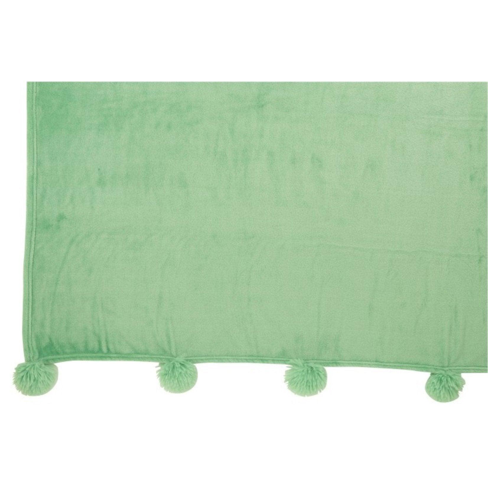 Plaid Pompom Polyester Felgroen 170cmx130cm - Poef - J-Line - livinglovely.nl