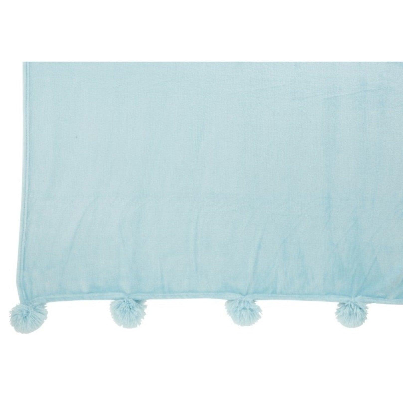 Plaid Pompom Polyester Hemelsblauw 130x170cm - Poef - J-Line - livinglovely.nl