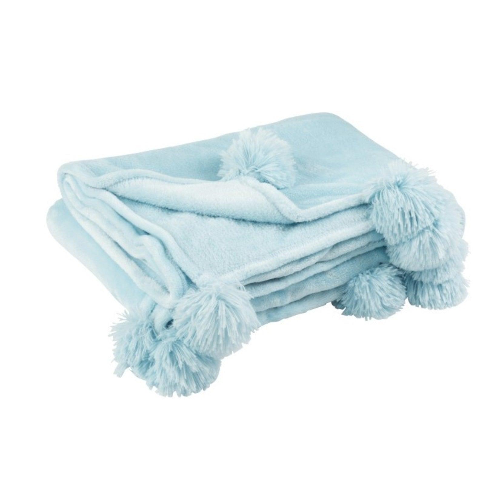 Plaid Pompom Polyester Lichtblauw 170cmx130cm - Poef - J-Line - livinglovely.nl