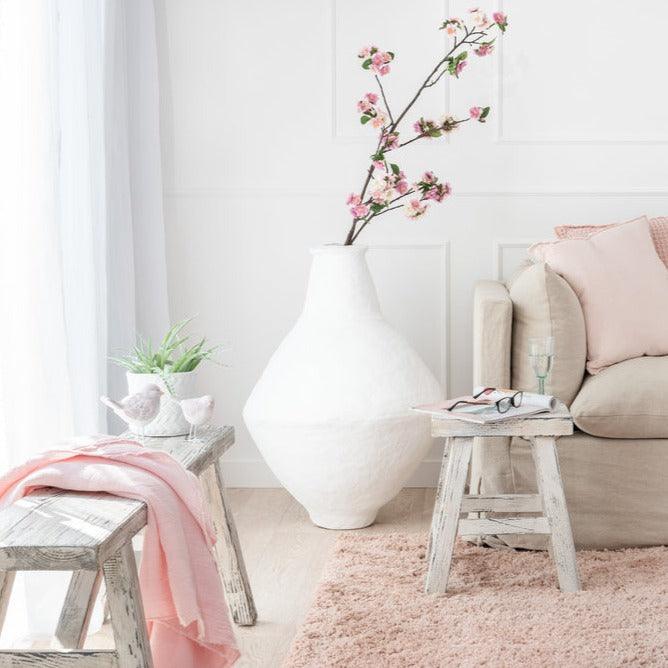 Plaid Stonewashed Linnen Roze 220cmx150cm - Poef - J-Line - livinglovely.nl