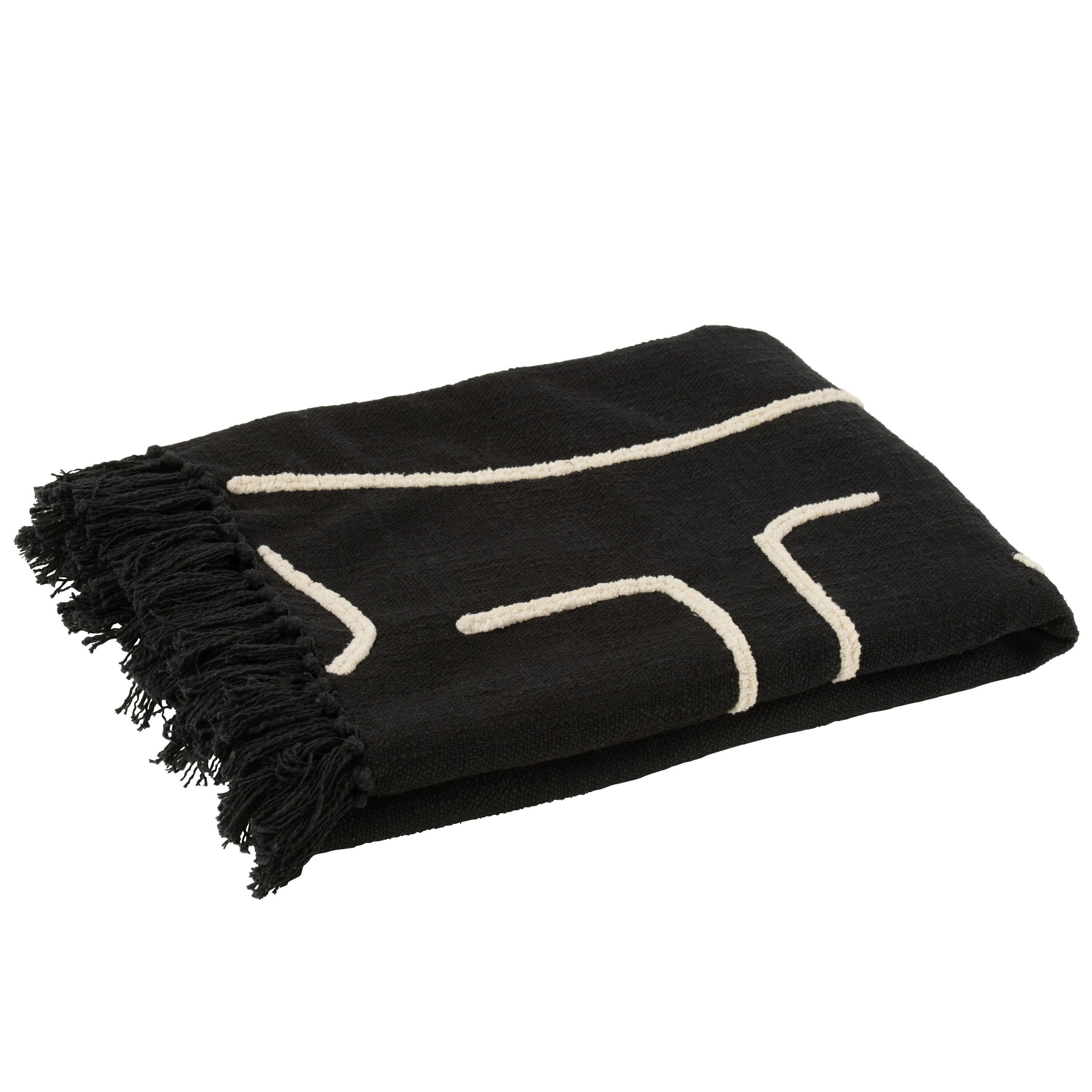 Plaid Strepen/Bogen Katoen Zwart/Wit 130x180cm - Poef - J-Line - livinglovely.nl