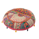 Poef Rond Plat Patronen + Kwasten Katoen Roze - Poef - J-Line - livinglovely.nl