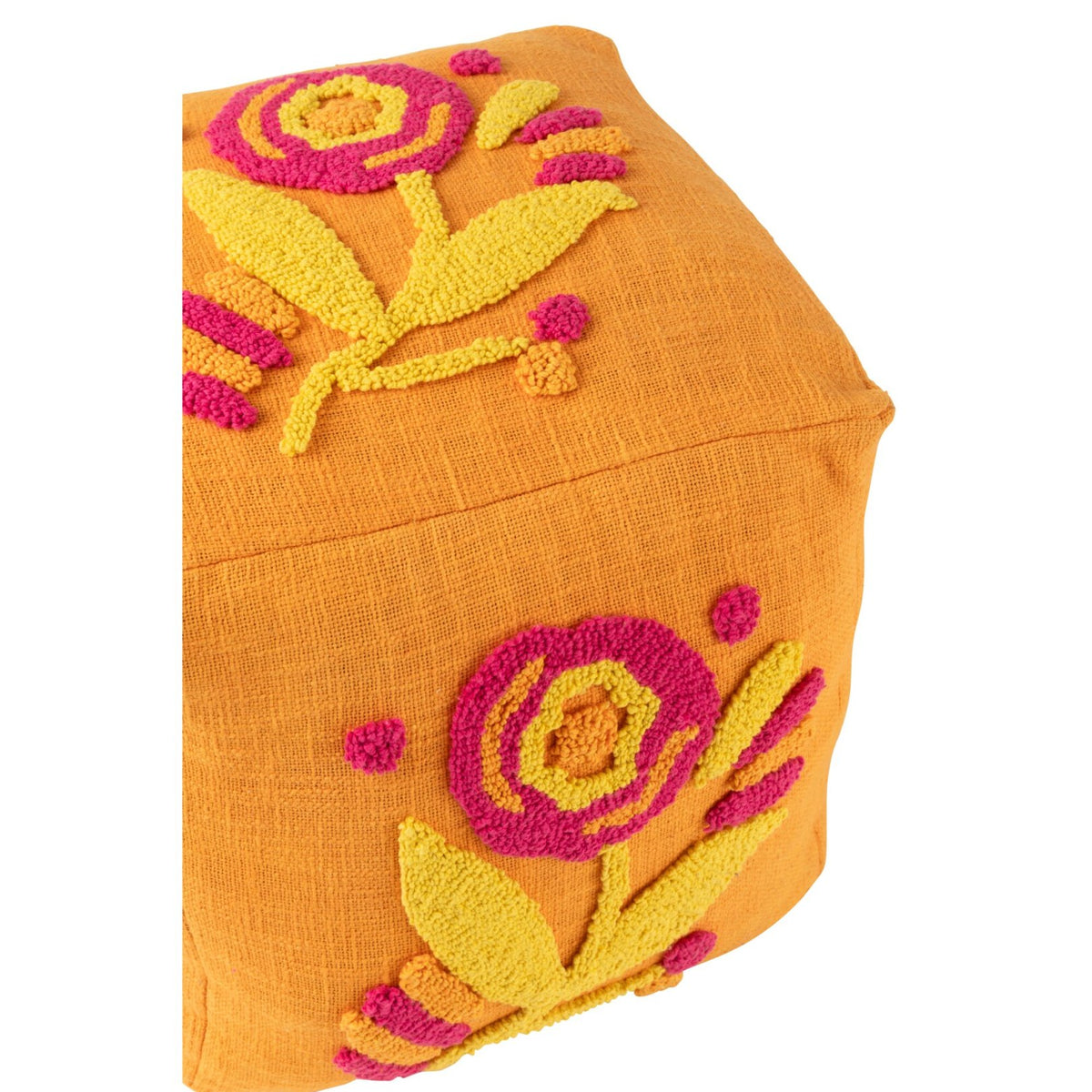 Hocker Quadratisch Blumen Baumwolle Orange/Rosa/Gelb J-Line