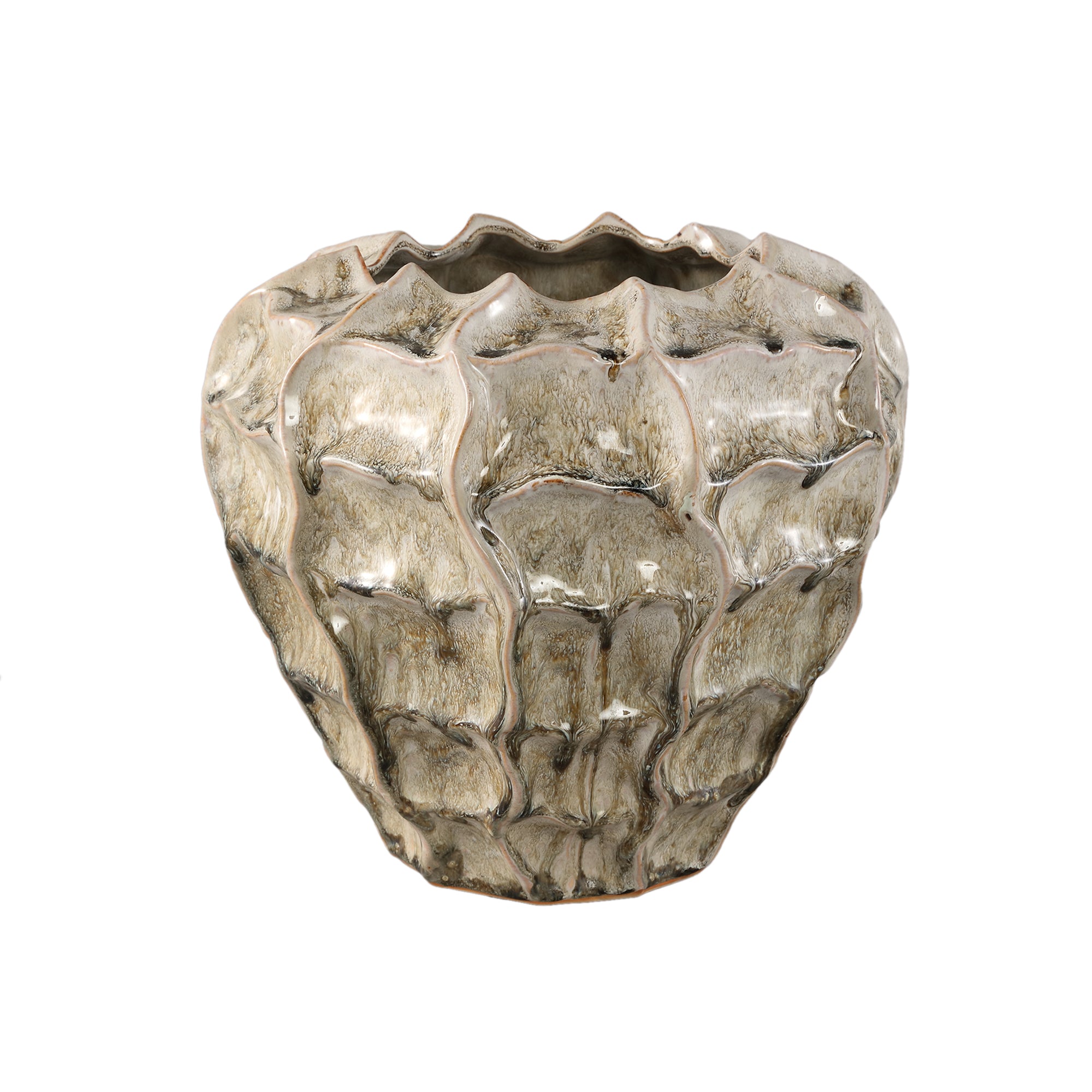 Pot Cedric Cream Keramiek Rond Wavy Mixed Color XL Dia30xH28cm PTMD - Pot - PTMD - livinglovely.nl