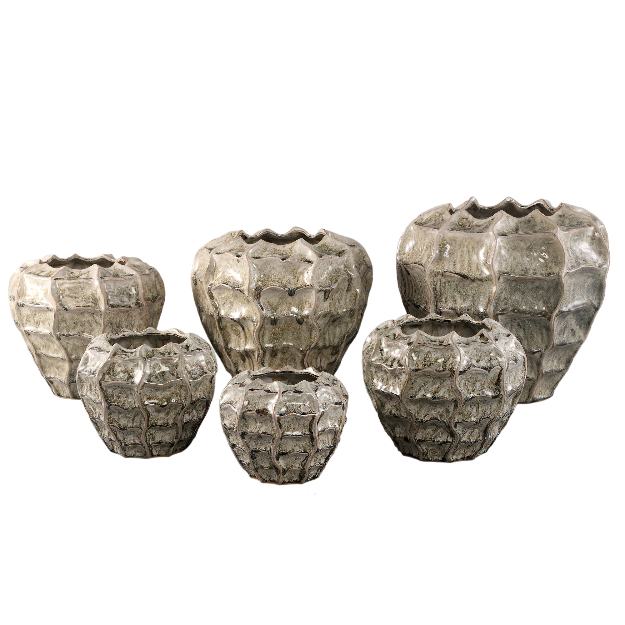 Pot Cedric Cream Keramiek Rond Wavy Mixed Color XL Dia30xH28cm PTMD - Pot - PTMD - livinglovely.nl