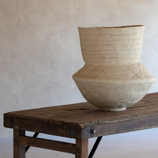 Pot Veda Papier Mache Naturel - Pot - J-Line - livinglovely.nl