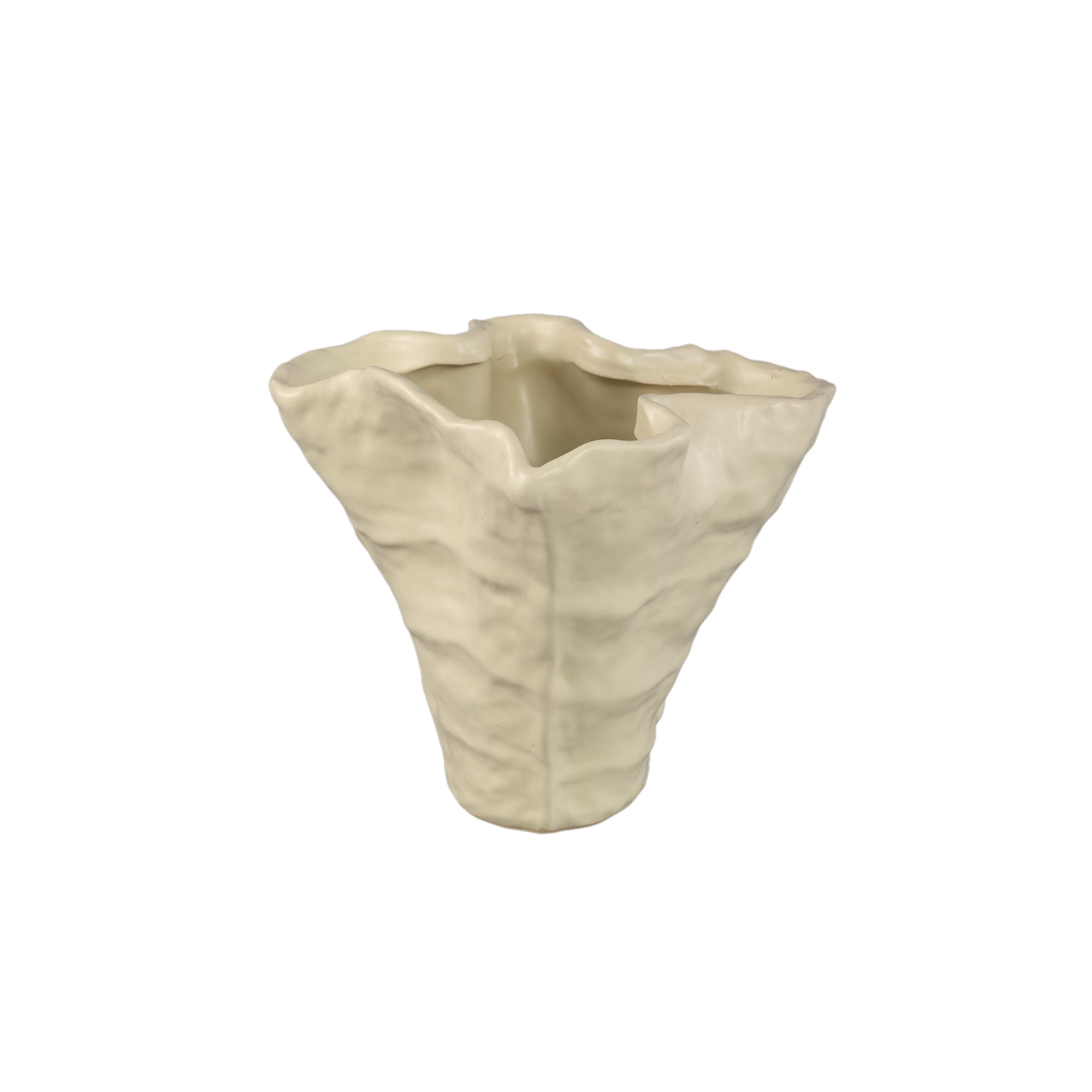Reff Cream Matt Ceramic Wavy Shaped Pot M 25x23x21 PTMD - Pot - PTMD - livinglovely.nl