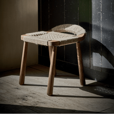 GINKGO - Kruk - acacia hout / jute - L 41 x w 50 x H 50 cm - Walnoot Pomax