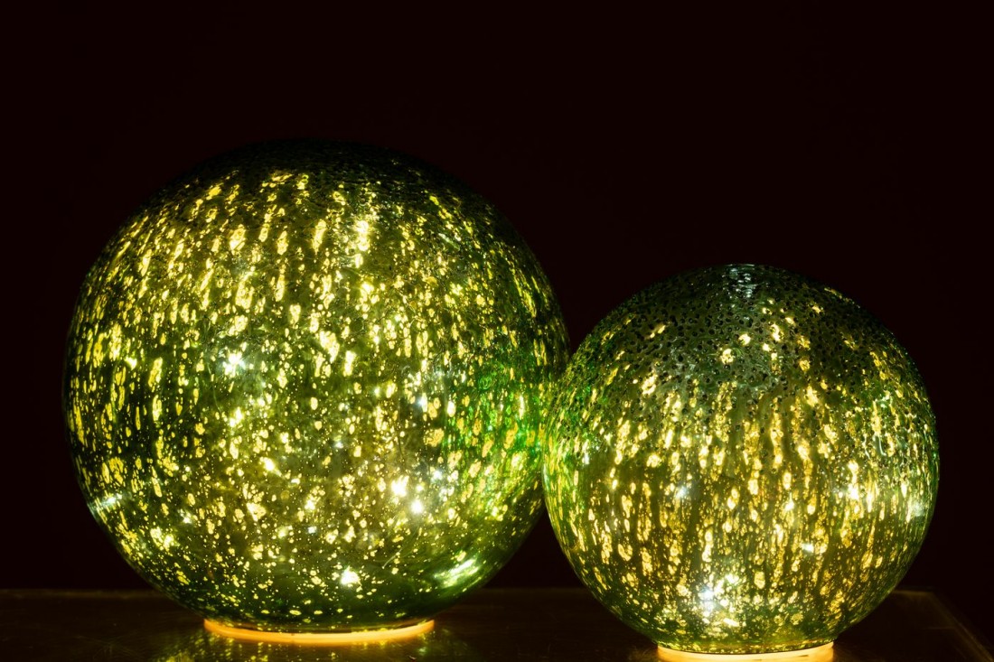 Bal Led Gekraakt Glas Groen Set van 2 J-Line