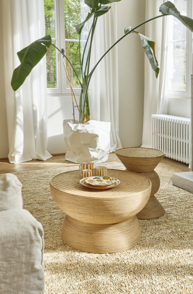 TAMBOU - Bijzettafel - rotan / bamboe - DIA 40 x H 50,5 cm - Naturel pomax