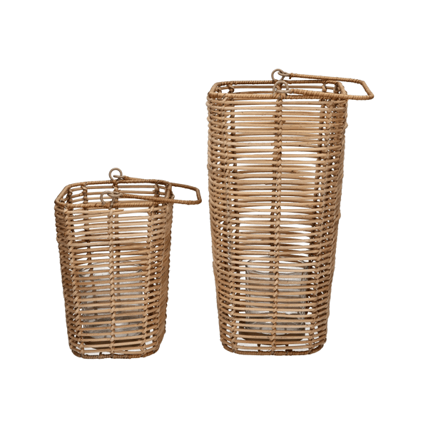Cube - set/2 Lantaarns - rotan - L 15/18 x W 15/18 x H 23/37 cm - Naturel Pomax