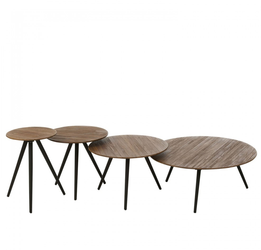 Set Van 4 Bijzettafel Rond Gerecycleerd Teak Naturel J-Line