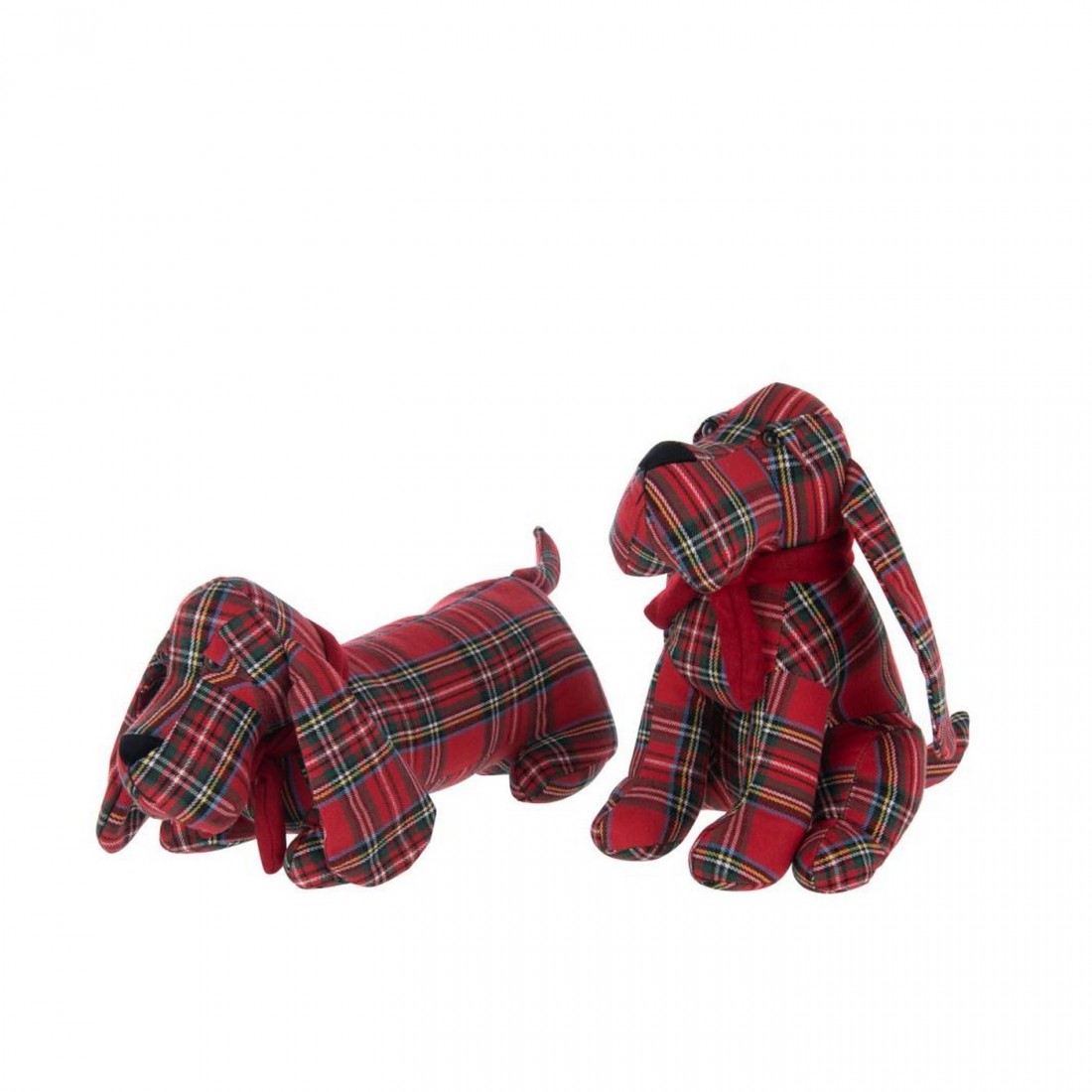Deurstop Hond Geruit Polyester Kerstrood/Donkergroen set van 2 J-Line