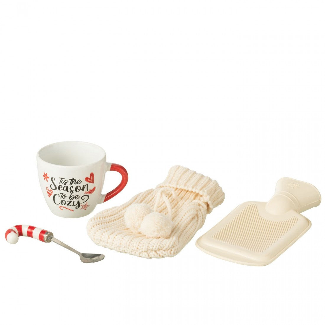 Beker + Lepel + Warmwaterkruik Giftbox Keramiek Rood J-Line