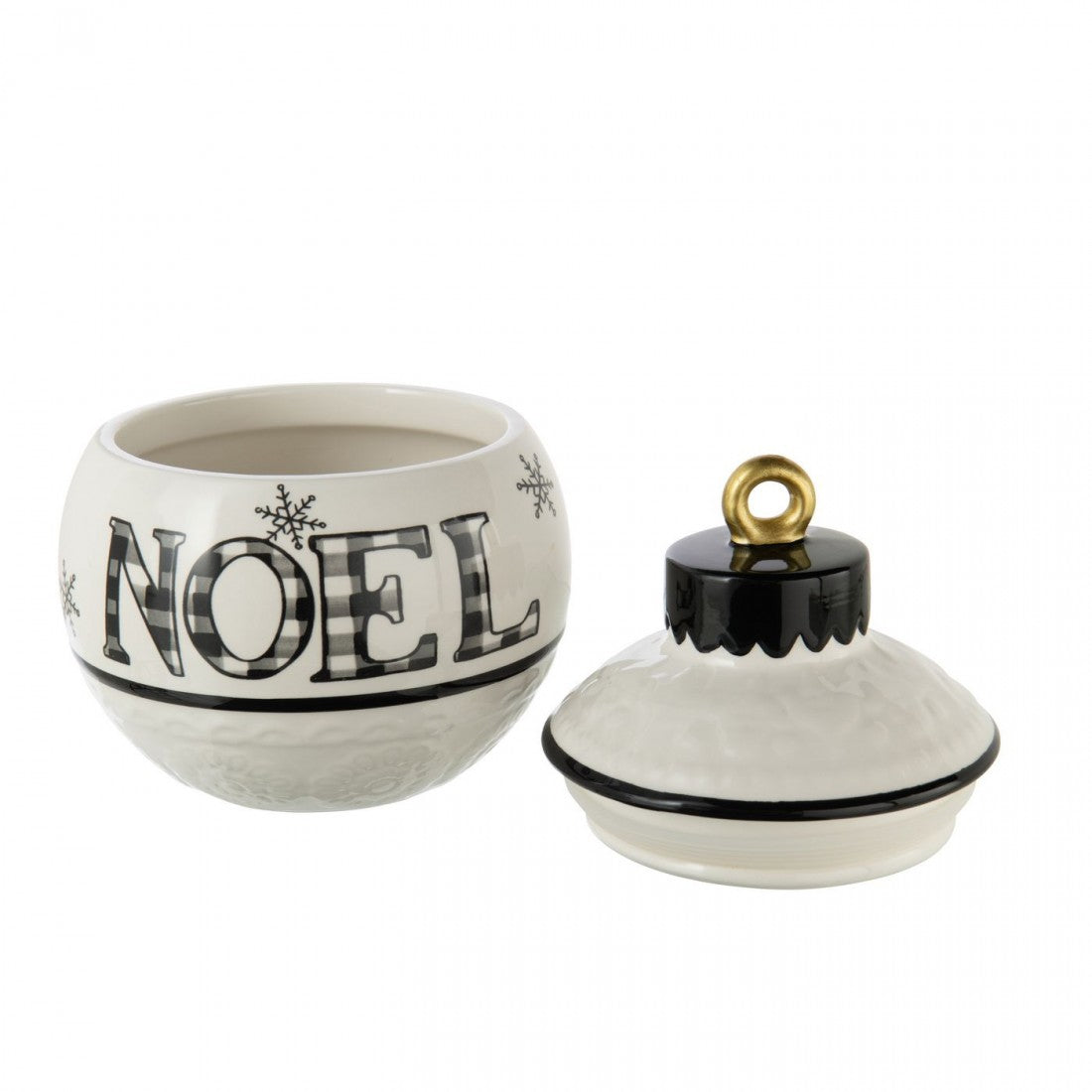 Voorraadpot Kerstmis Bal Rond Dolomiet Wit/Zwart J-Line