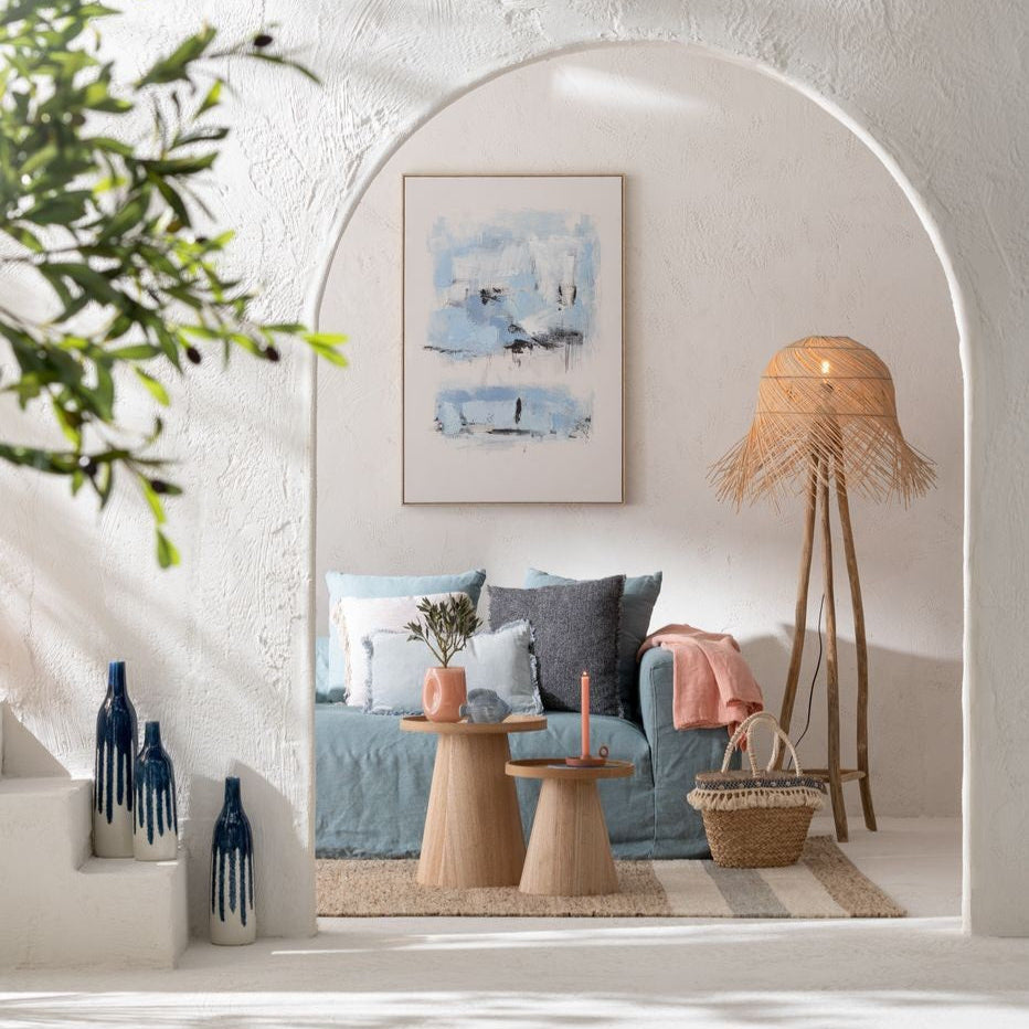 Bijzettafels Rond + Rand Hout Naturel Set van 2 J-Line