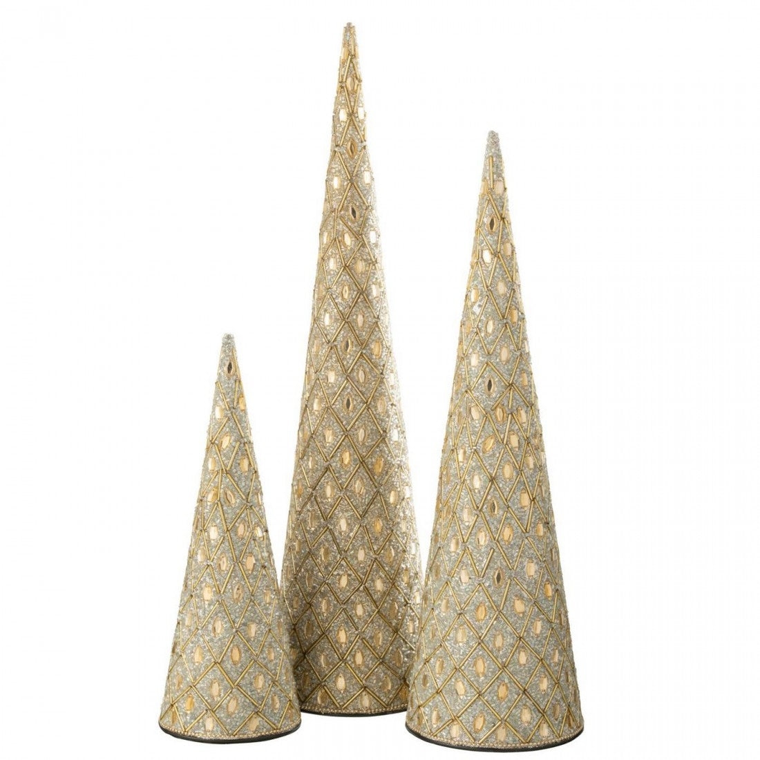 Kegel Ijzer/Kralen Wit/Goudkleurig Set van 3