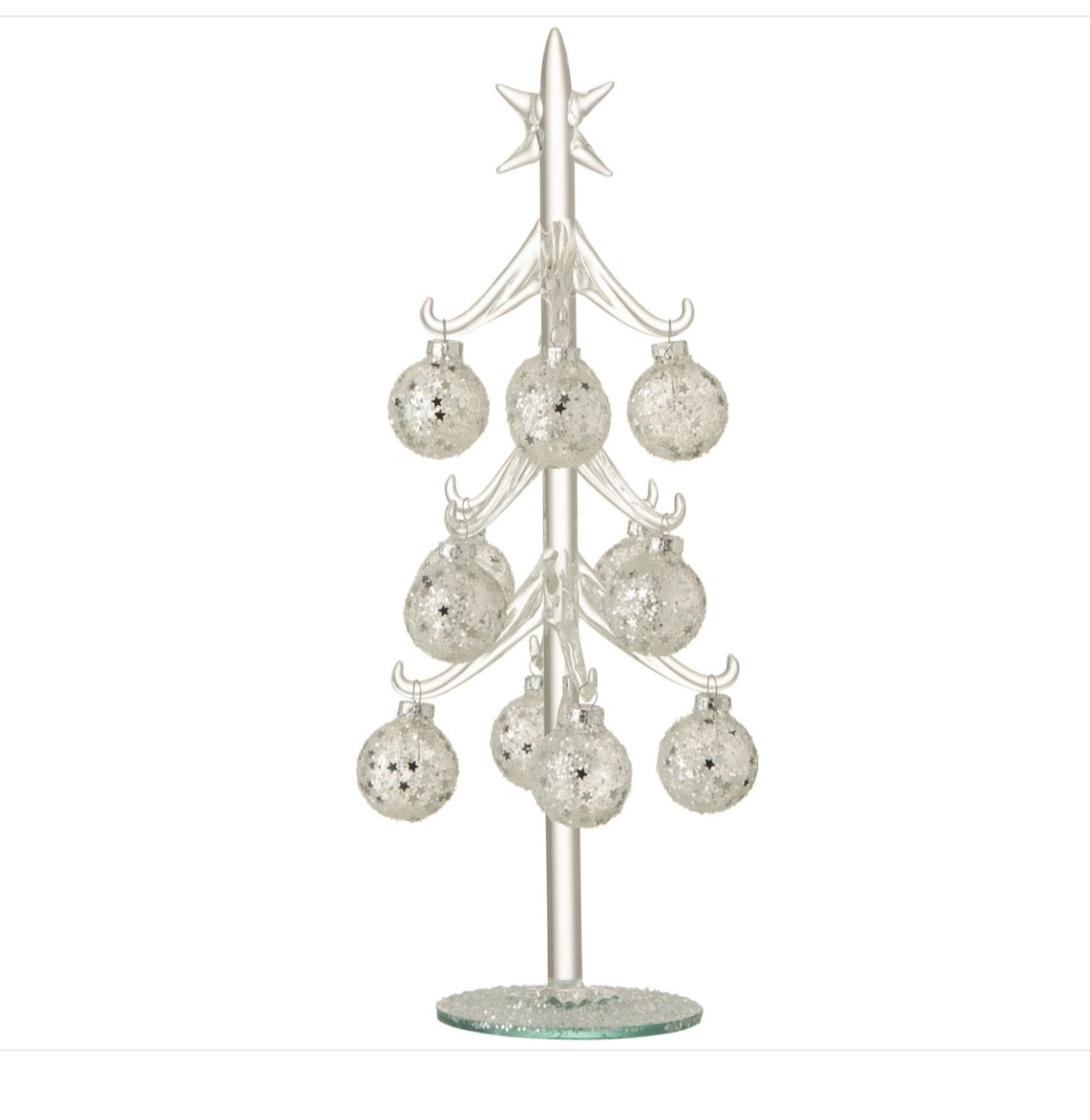 Boom Met Ballen Sterretjes Glas Zilver Medium J-Line