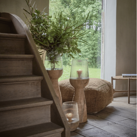 Arbre - Windlicht/vaas - Mango hout / glas - DIA 22 x H 82 cm - Naturel Pomax