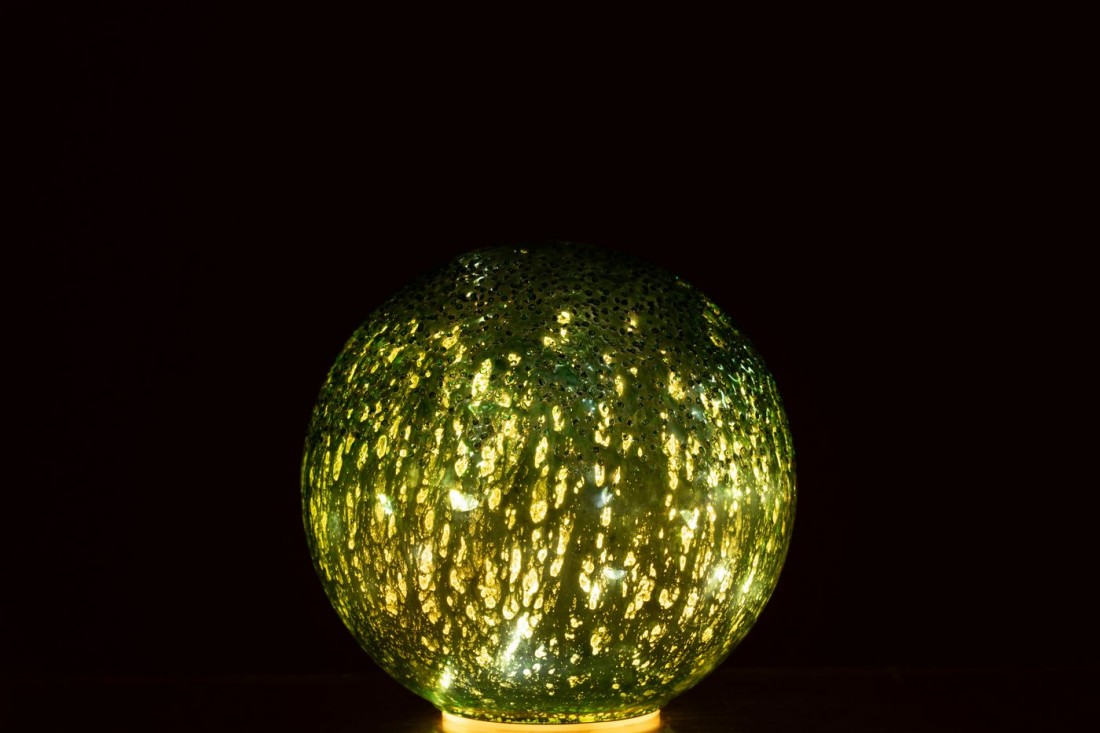 Bal Led Gekraakt Glas Groen Set van 2 J-Line