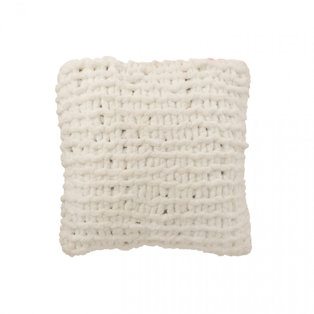 Kussen Gebreeën Polyester Roze/Wit J-Line