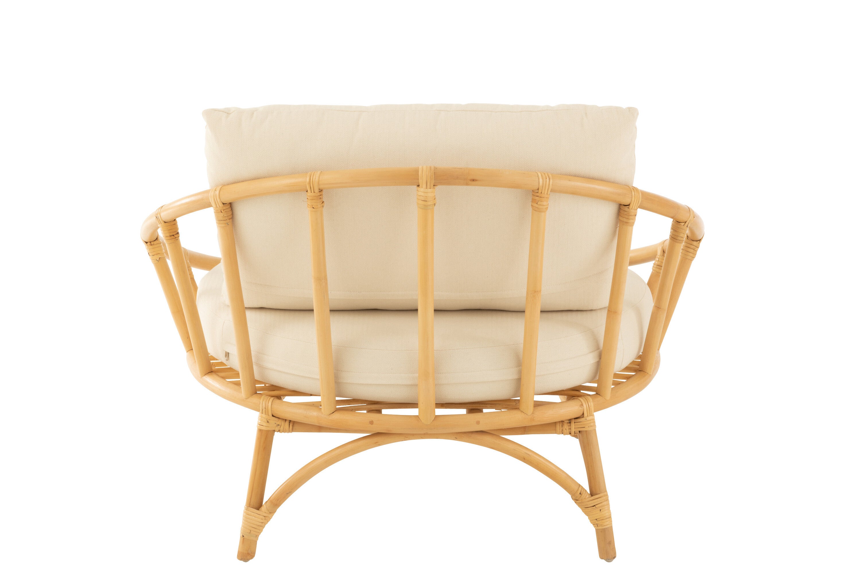Ronde Loungestoel + Kussen Rotan/Textiel Naturel/Wit J-Line - Loungestoel - J-Line - livinglovely.nl