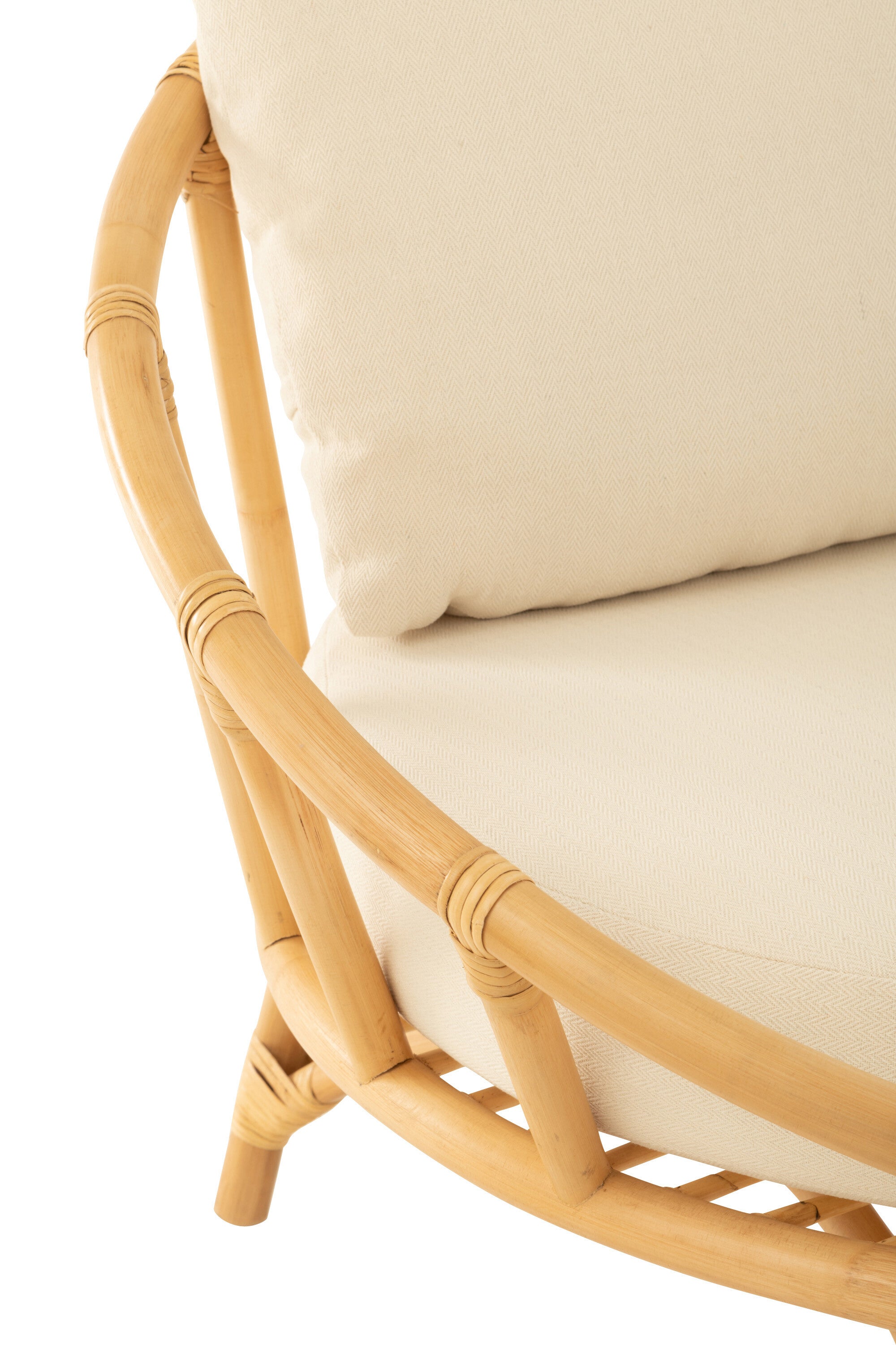 Ronde Loungestoel + Kussen Rotan/Textiel Naturel/Wit J-Line - Loungestoel - J-Line - livinglovely.nl