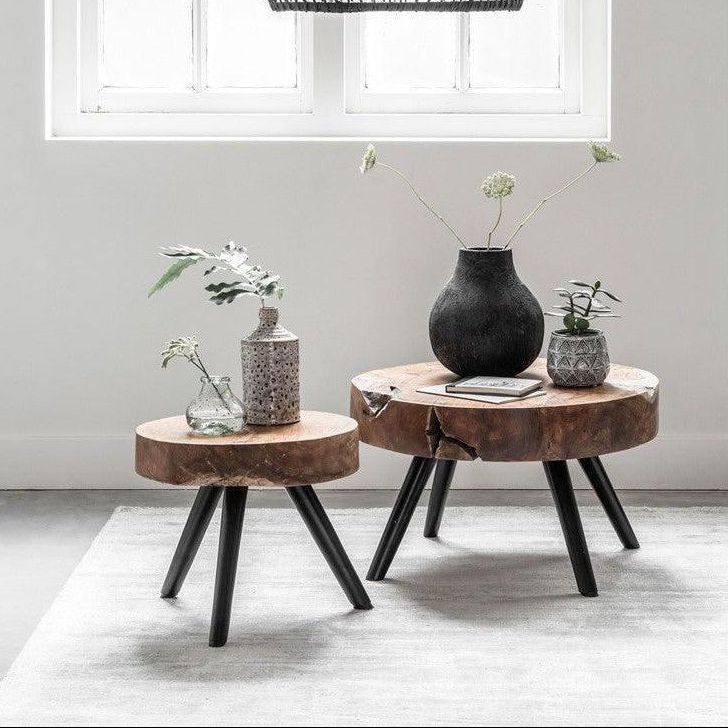 Salontafel Disk van massief teakhout met natuurlijke houtnerf
