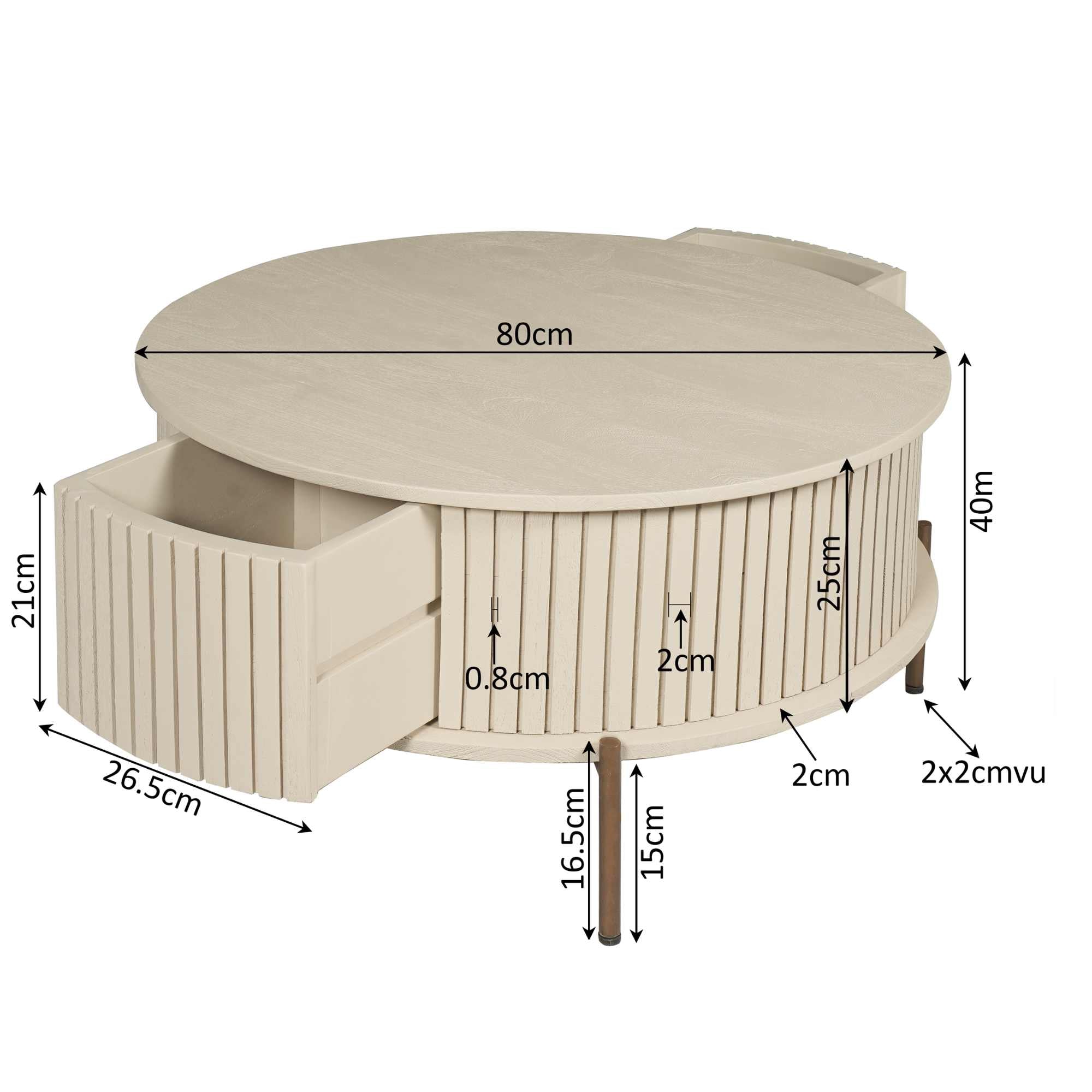 Bovenaanzicht van de ronde Salontafel Madison van Starfurn met het gezandstraalde mangohouten blad