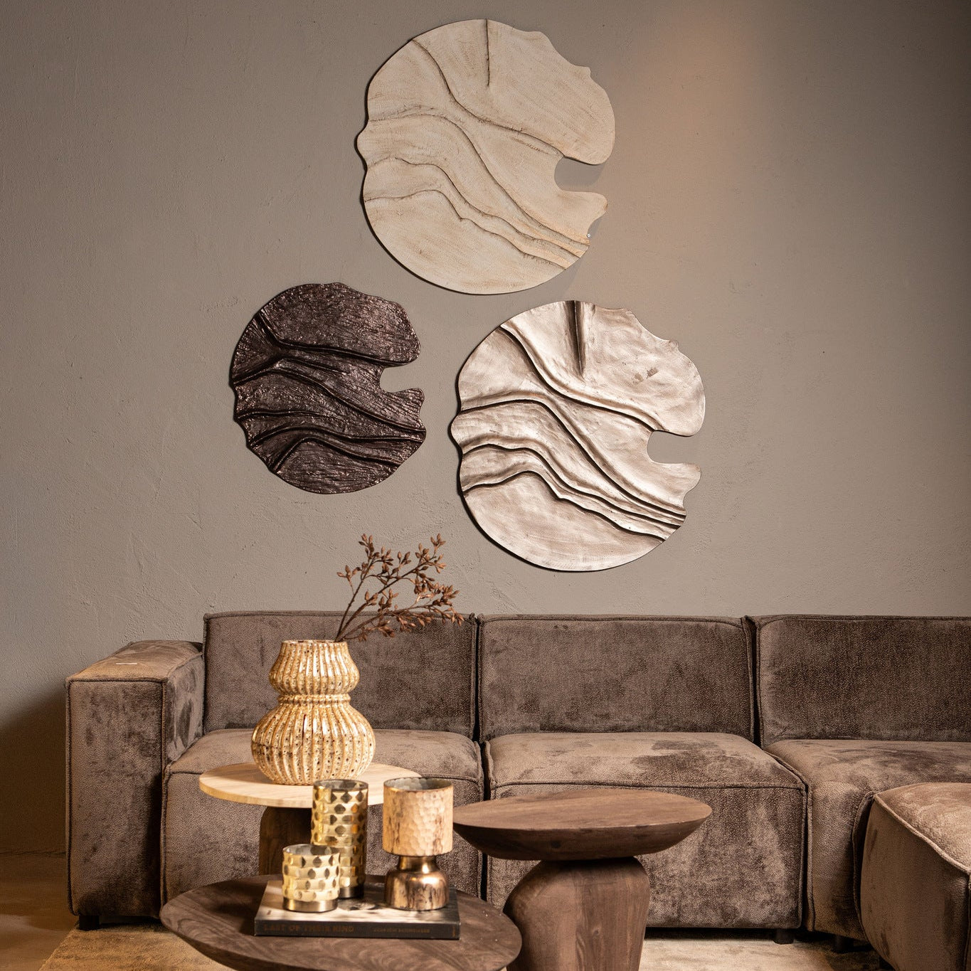 Samraj Bronze Casted Alu Wall Panel Wave Structure PTMD - Wandpaneel - PTMD - livinglovely.nl