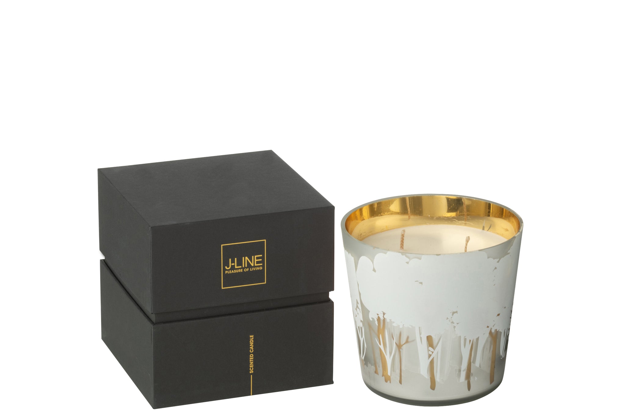 Scented Candle Noa Forest Soya White/Gold Colored Small-50H - - J-Line - livinglovely.nl